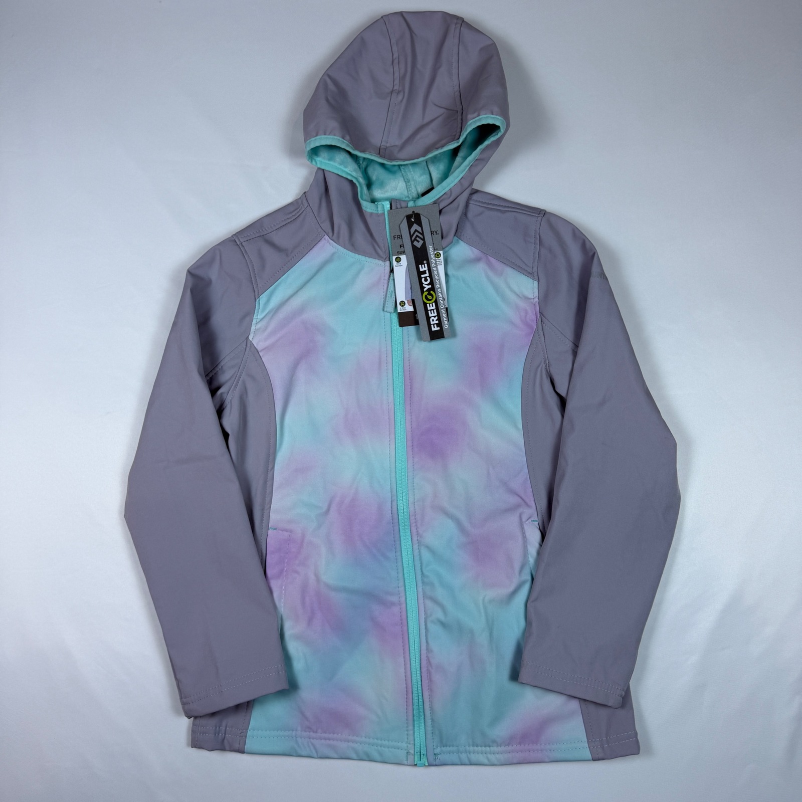 Free Country Softshell Jacket Girls 14/16 Mint Purple Tie Dye Faux Fur Lined Nwt
